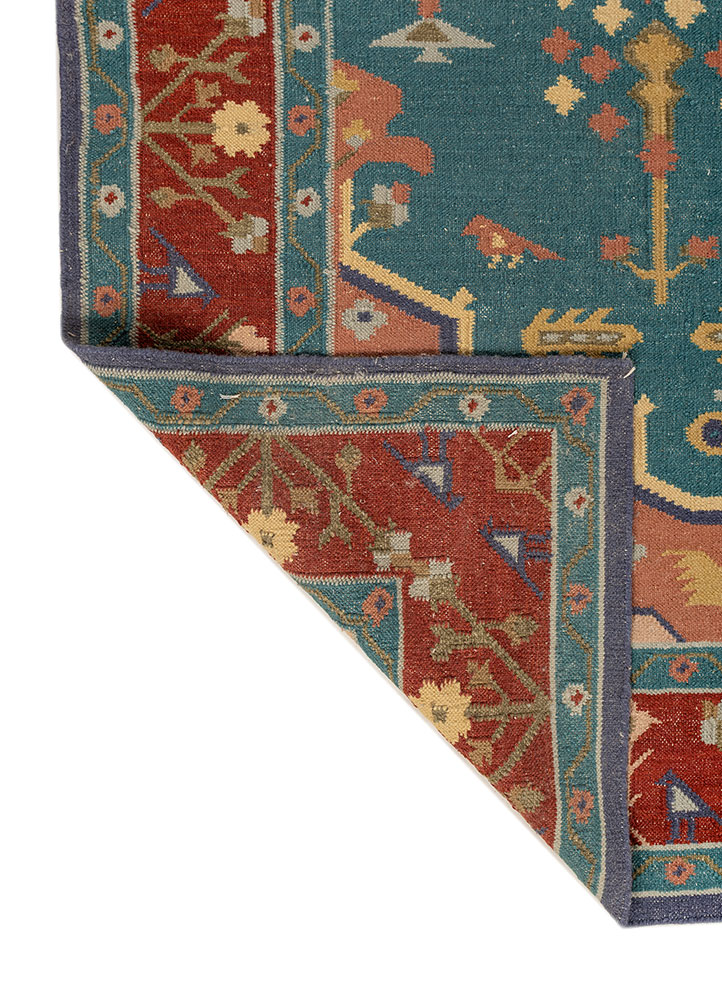 bedouin blue wool flat weaves Rug - Perspective