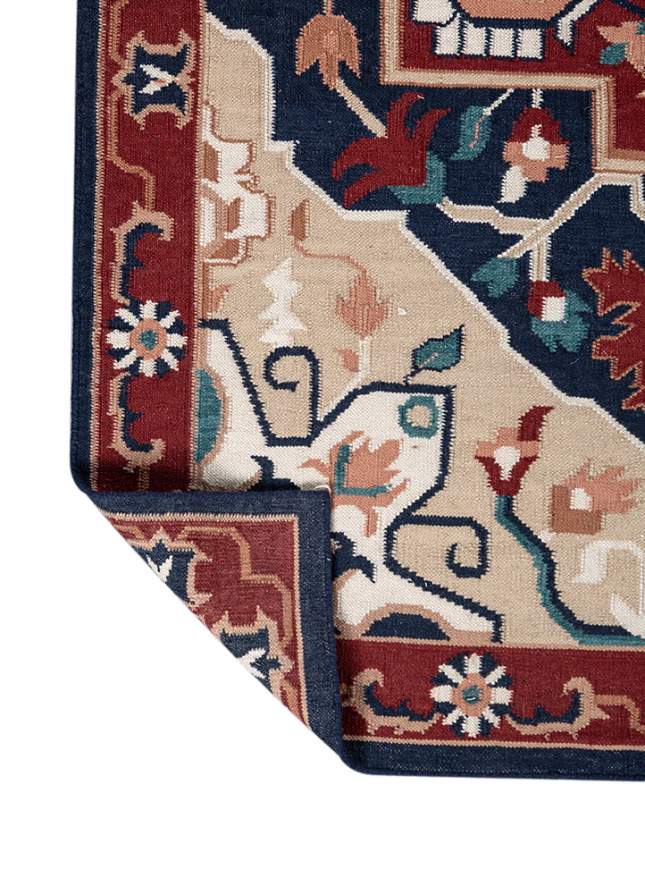 bedouin blue wool flat weaves Rug - Perspective