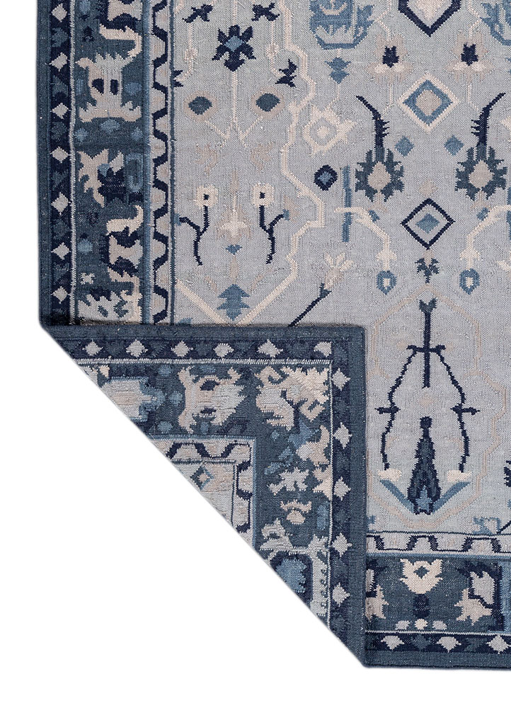 bedouin blue wool flat weaves Rug - Perspective
