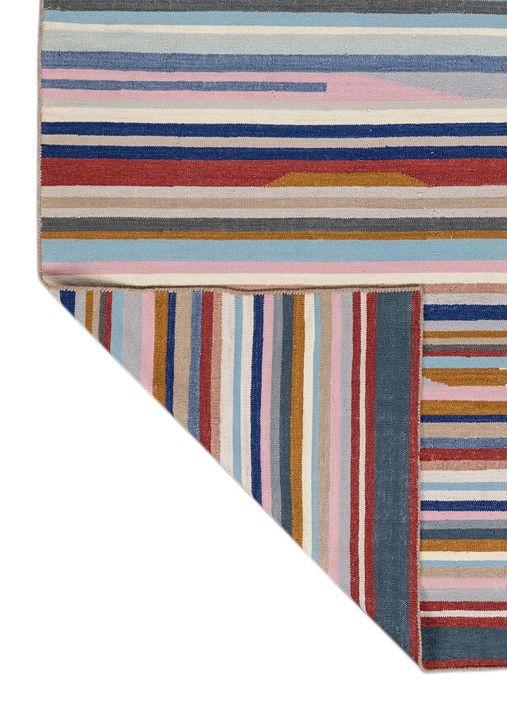 indusbar blue wool flat weaves Rug - Perspective
