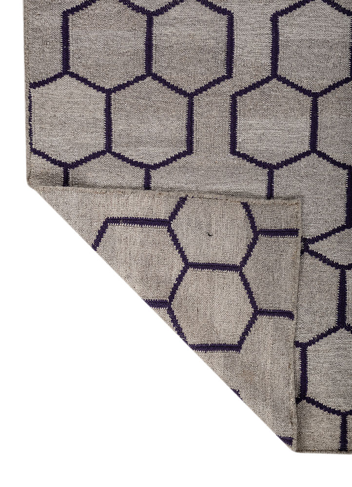 indusbar grey and black wool and viscose flat weaves Rug - Perspective