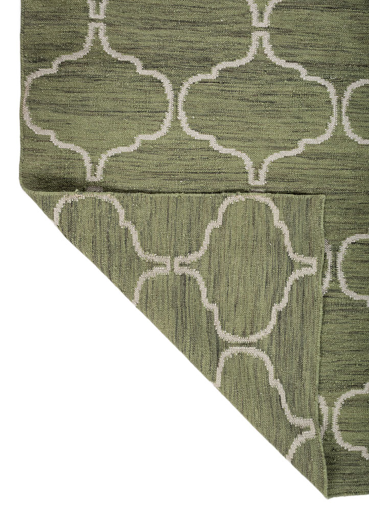indusbar green wool and viscose flat weaves Rug - Perspective