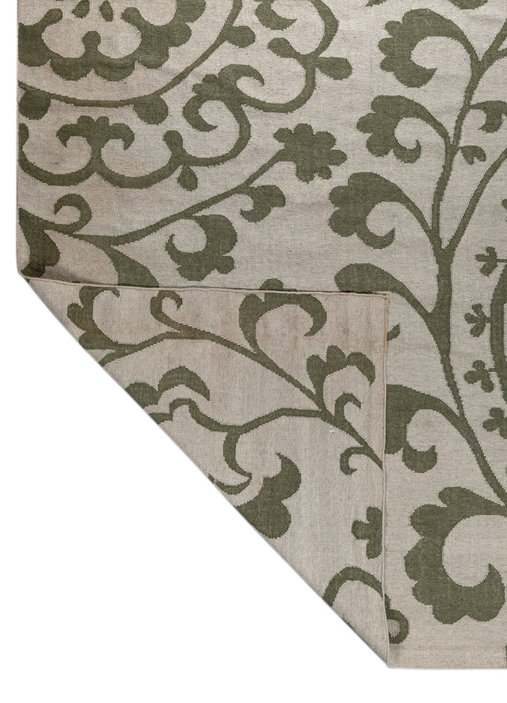 indusbar green wool and viscose flat weaves Rug - Perspective