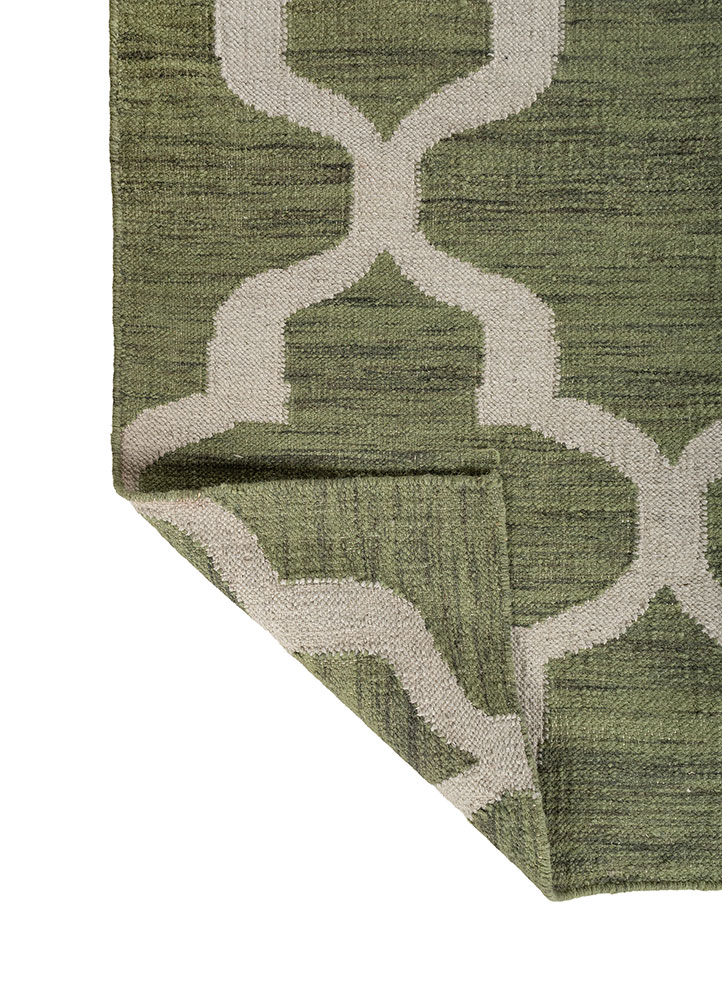 indusbar green wool and viscose flat weaves Rug - Perspective