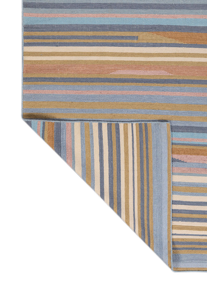 indusbar blue wool flat weaves Rug - Perspective