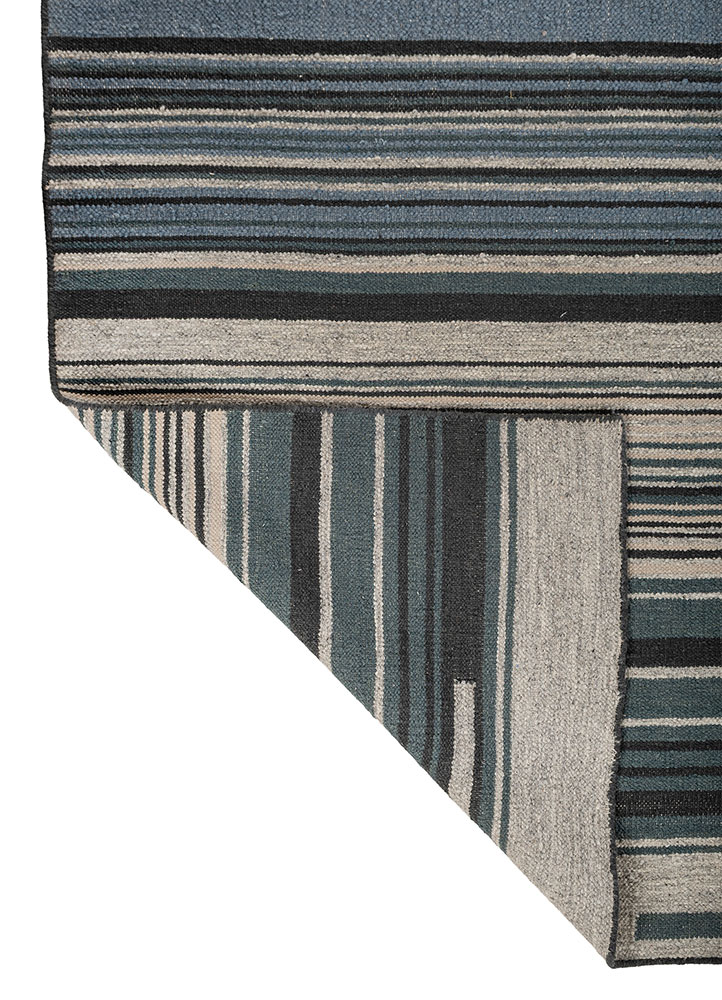 indusbar blue wool flat weaves Rug - Perspective