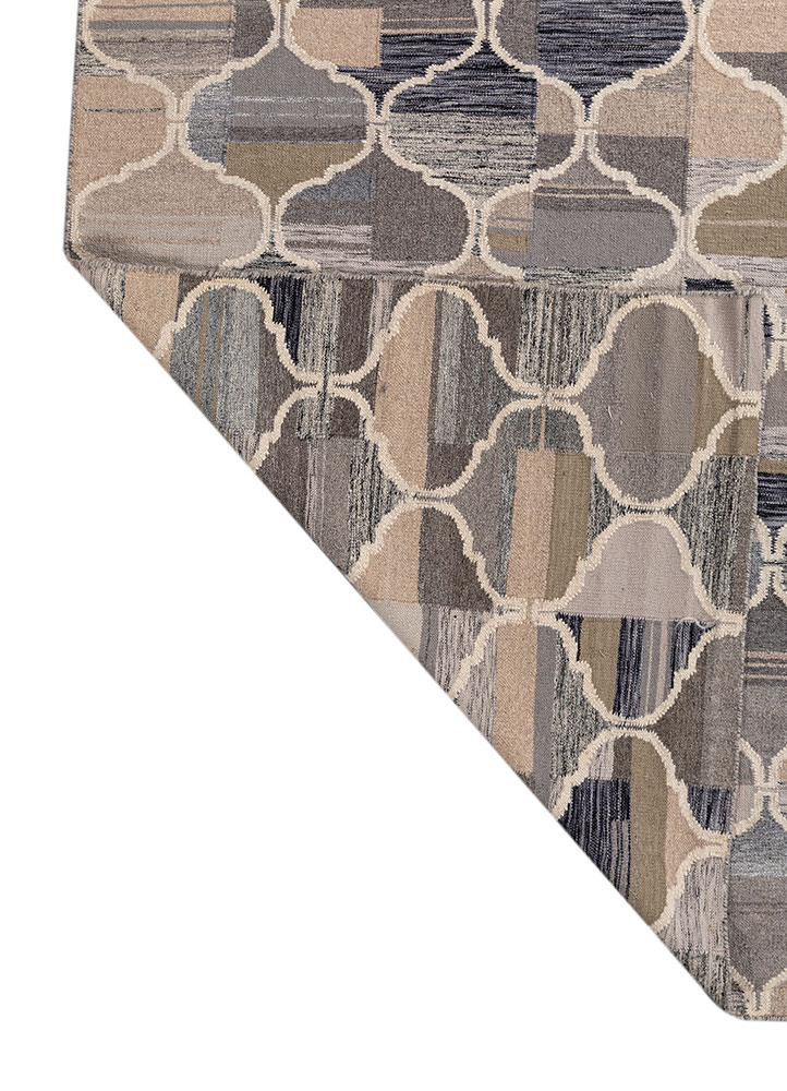 indusbar beige and brown wool and viscose flat weaves Rug - Perspective
