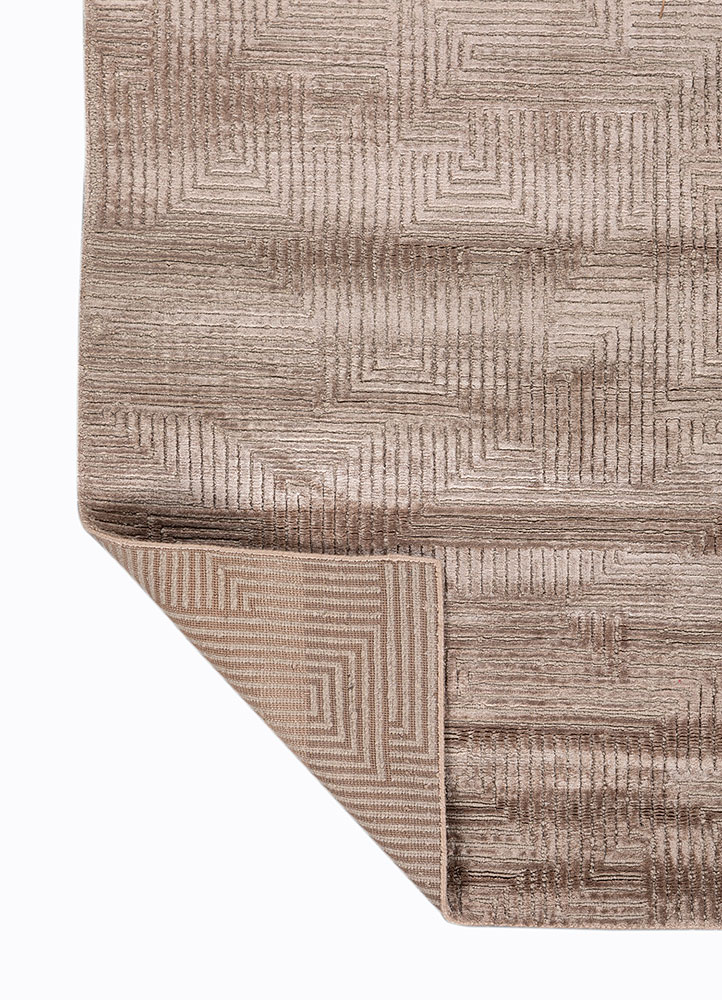 azalea beige and brown wool and bamboo silk hand knotted Rug - Perspective