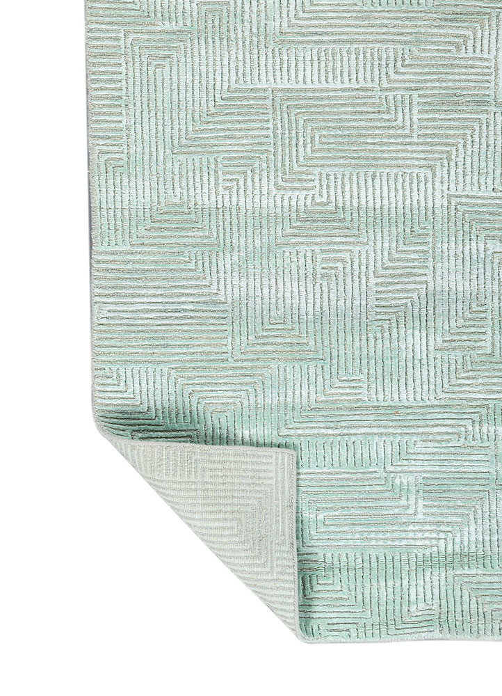 azalea blue wool and bamboo silk hand knotted Rug - Perspective