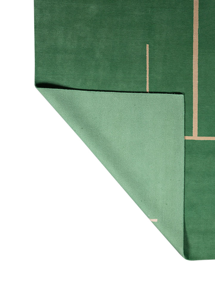 sthir green wool hand knotted Rug - Perspective