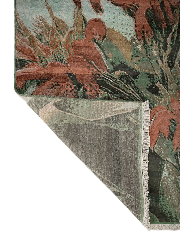 pansy ivory silk hand knotted Rug - Perspective