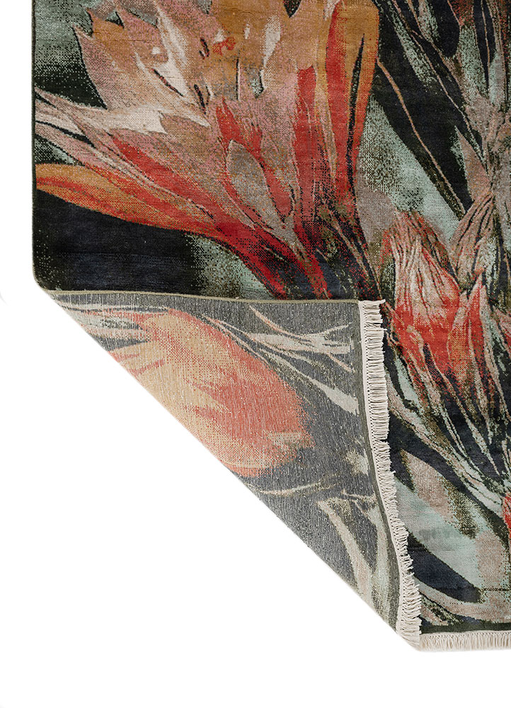 pansy ivory silk hand knotted Rug - Perspective