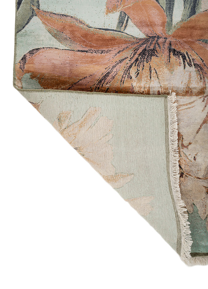 pansy ivory silk hand knotted Rug - Perspective
