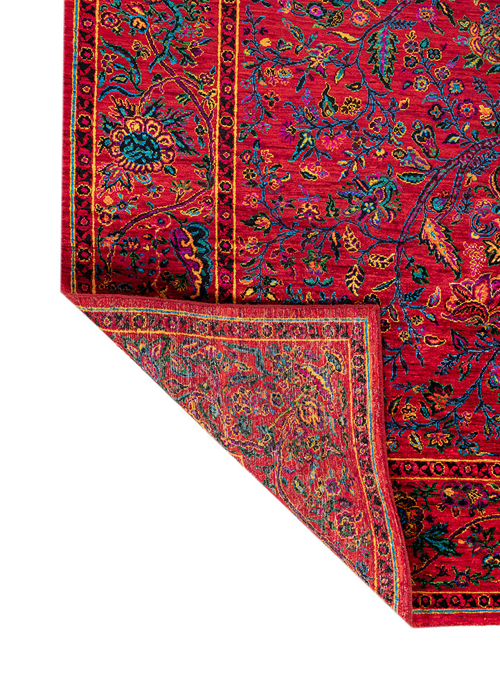 gulmarg red and orange silk hand knotted Rug - Perspective
