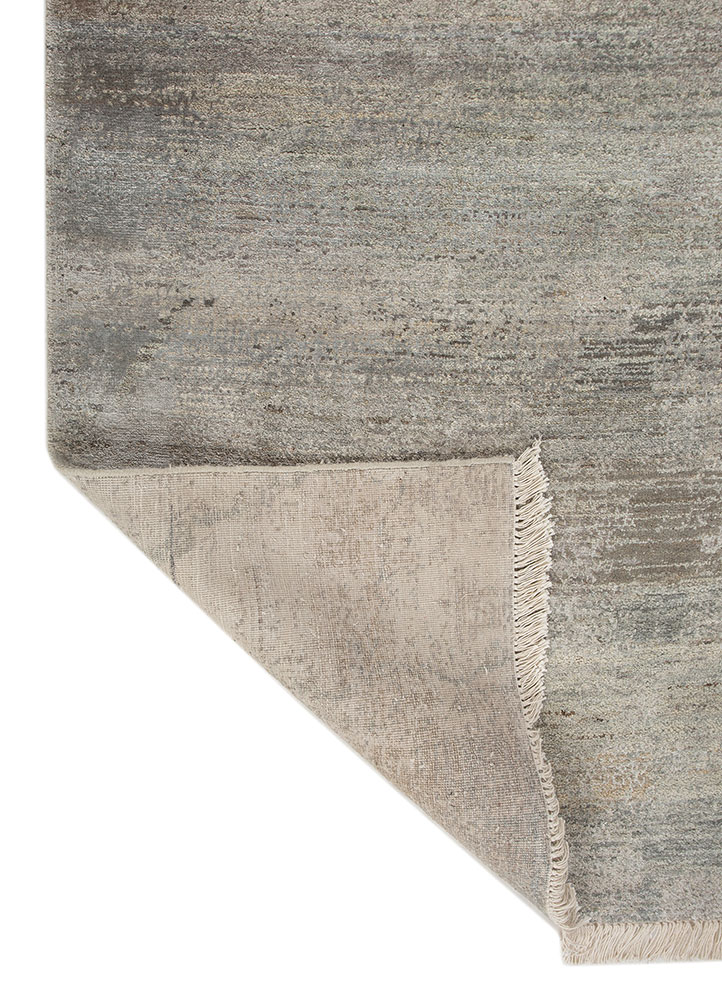 entropy blue wool and bamboo silk hand knotted Rug - Perspective