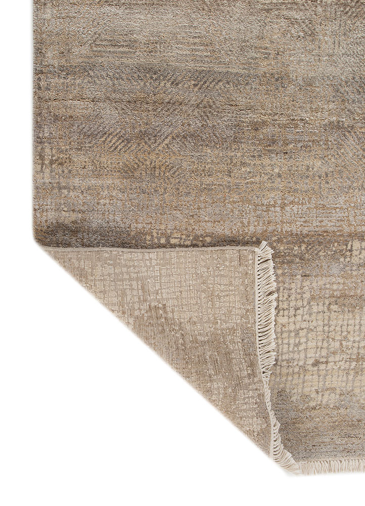 entropy beige and brown wool and bamboo silk hand knotted Rug - Perspective