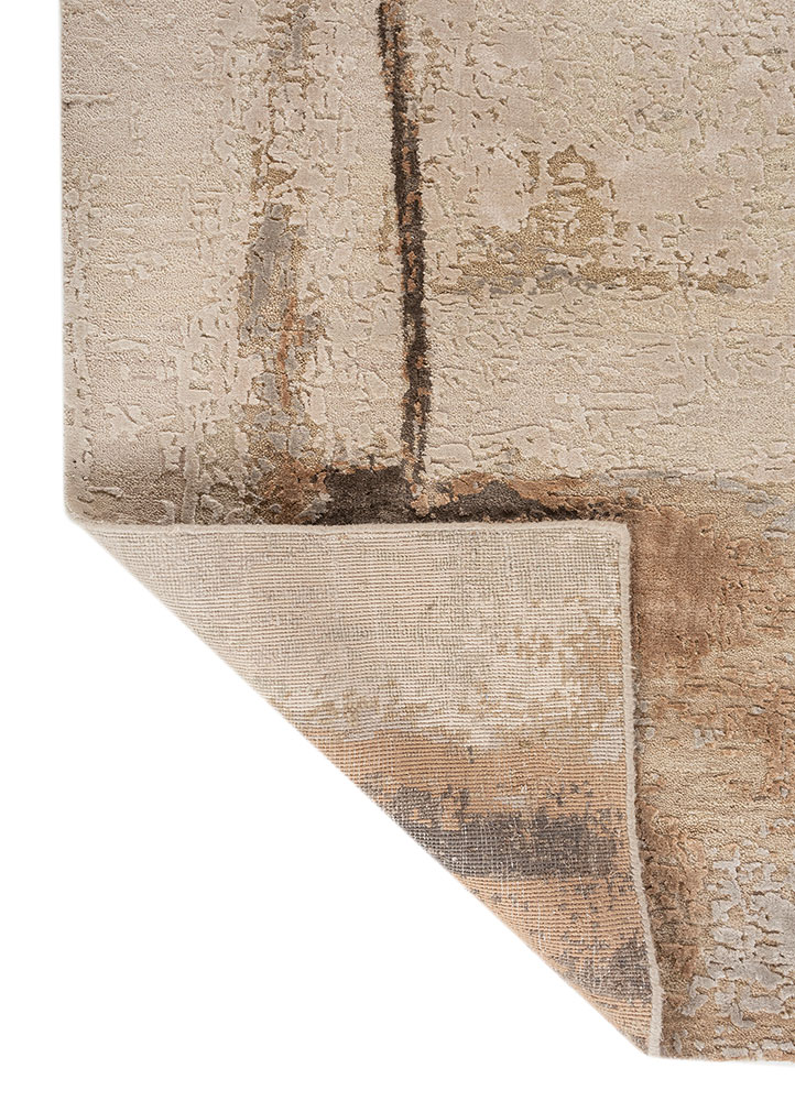 aprezo beige and brown wool and bamboo silk hand knotted Rug - Perspective