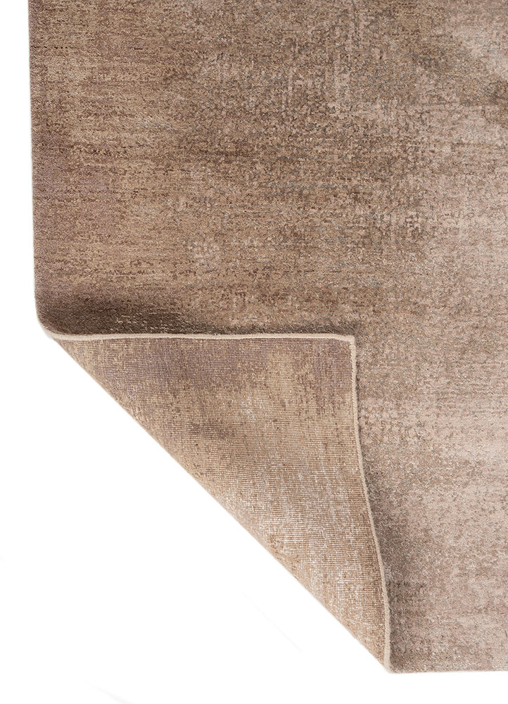 entropy beige and brown wool and bamboo silk hand knotted Rug - Perspective