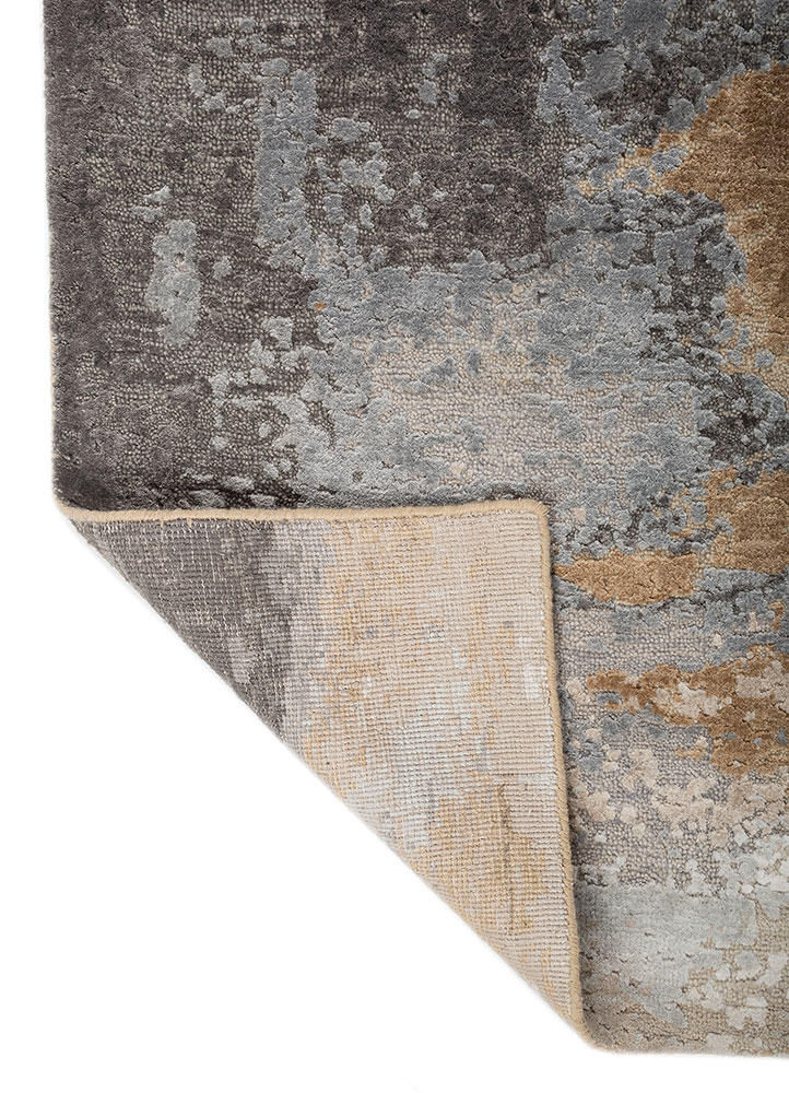 entropy beige and brown wool and bamboo silk hand knotted Rug - Perspective