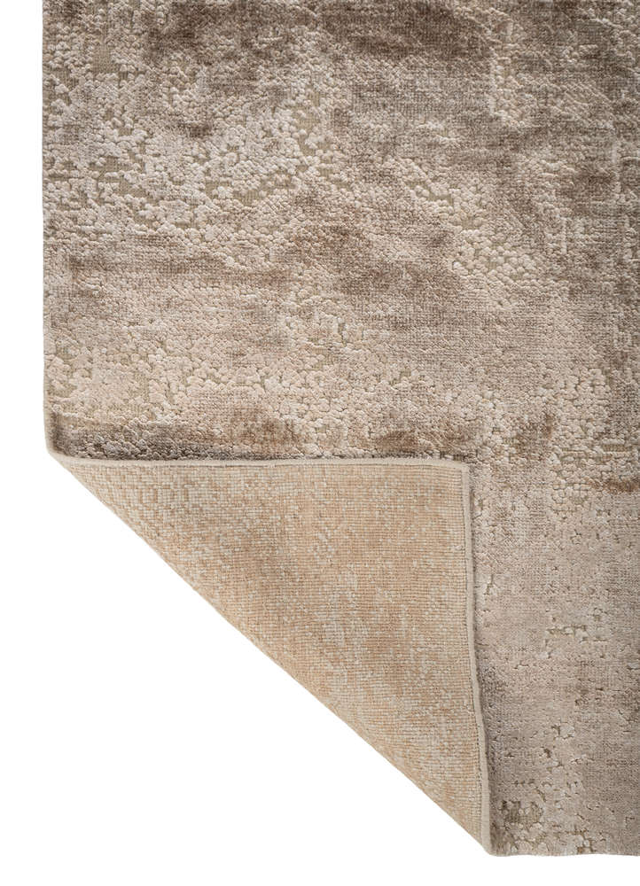 aprezo beige and brown wool and bamboo silk hand knotted Rug - Perspective