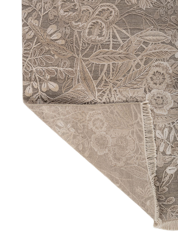 pansy beige and brown wool and bamboo silk hand knotted Rug - Perspective
