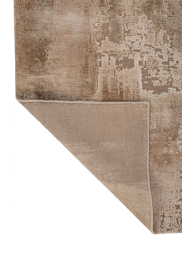 entropy beige and brown wool and bamboo silk hand knotted Rug - Perspective