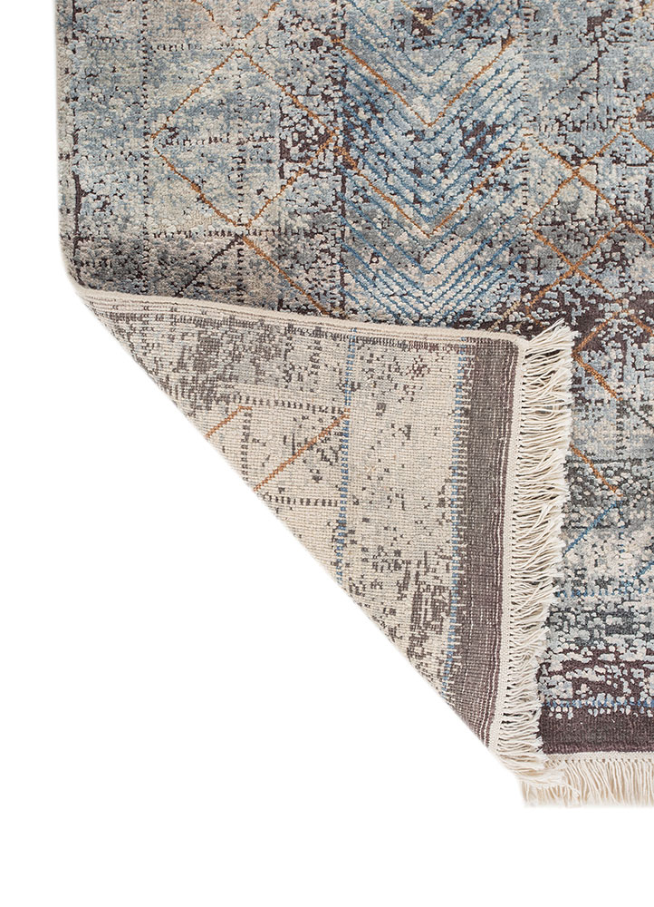 entropy blue wool and silk hand knotted Rug - Perspective
