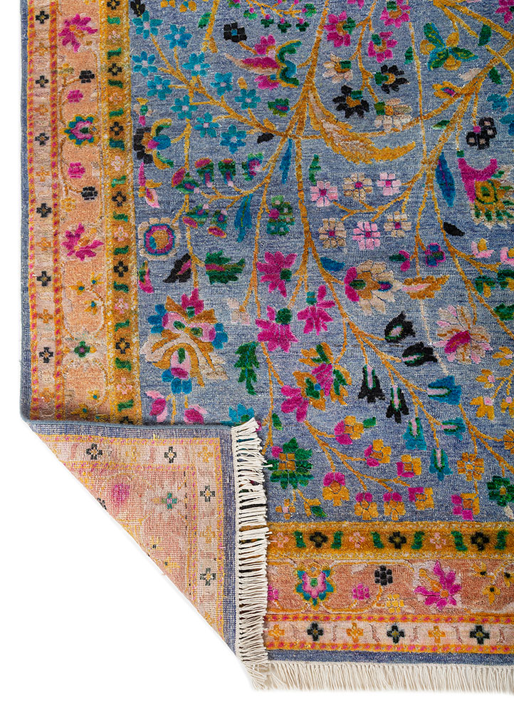 aurora blue wool and silk hand knotted Rug - Perspective