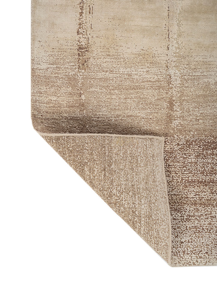 entropy beige and brown wool and silk hand knotted Rug - Perspective