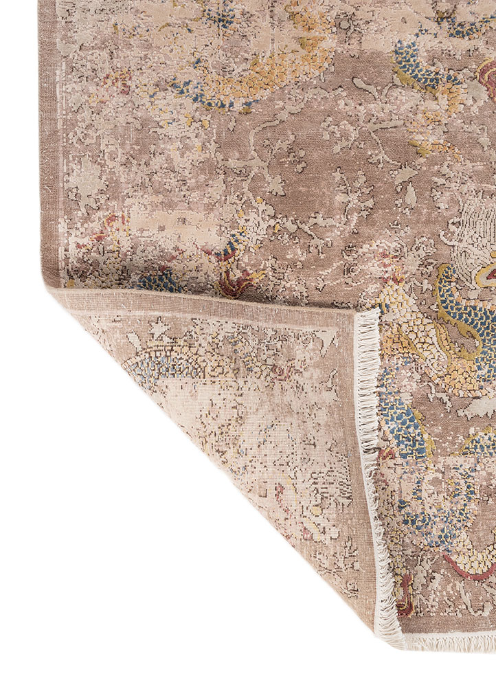 far east beige and brown wool and silk hand knotted Rug - Perspective