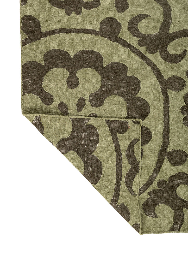 indusbar green wool flat weaves Rug - Perspective