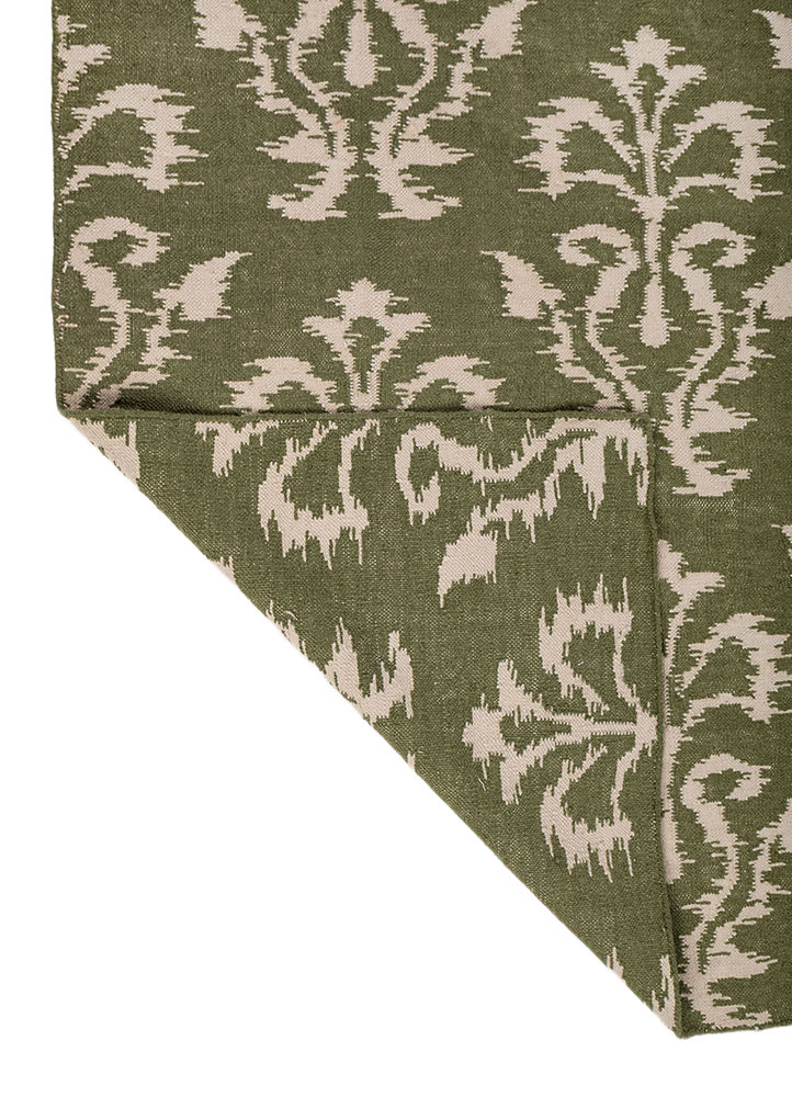 indusbar green wool flat weaves Rug - Perspective