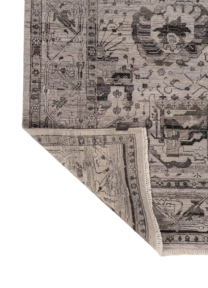 someplace in time grey and black afghan wool hand knotted Rug - Perspective