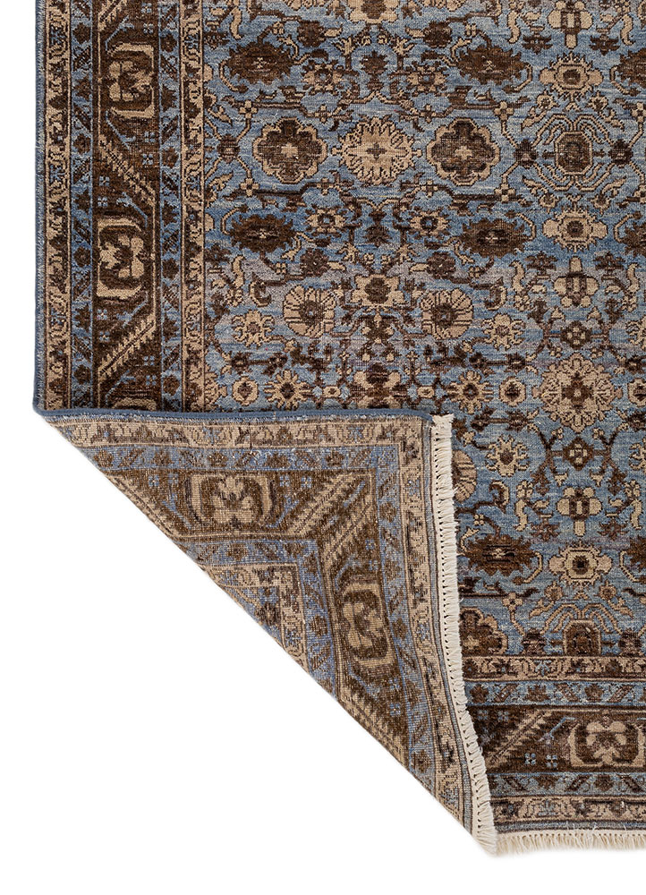someplace in time blue afghan wool hand knotted Rug - Perspective
