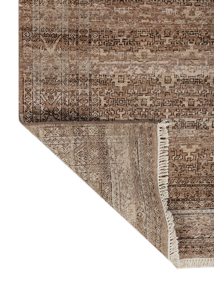 erbe beige and brown wool hand knotted Rug - Perspective