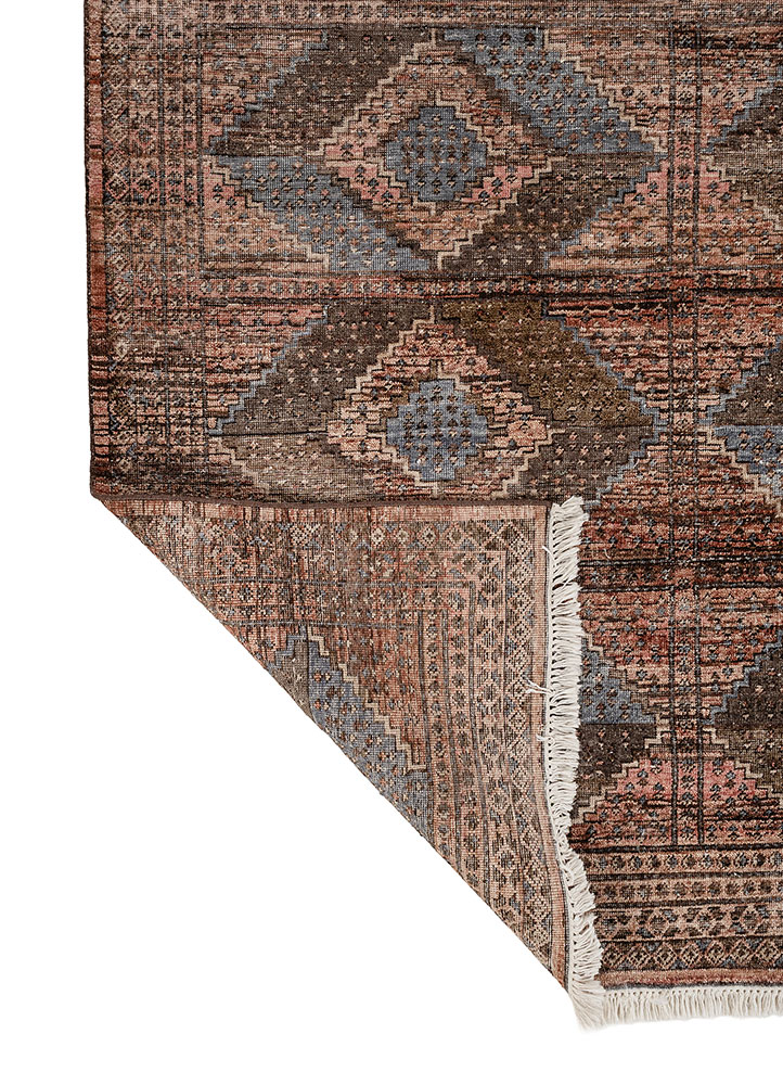 someplace in time red and orange afghan wool hand knotted Rug - Perspective