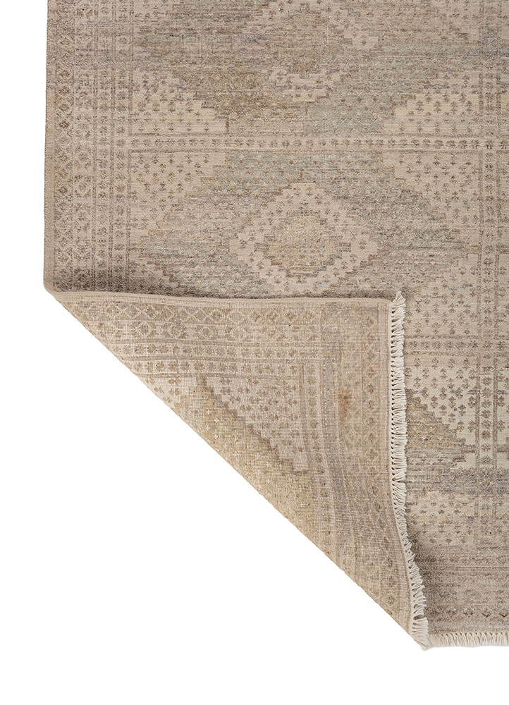 someplace in time beige and brown afghan wool hand knotted Rug - Perspective