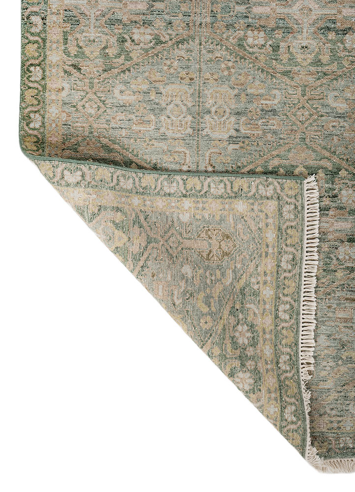 someplace in time green afghan wool hand knotted Rug - Perspective