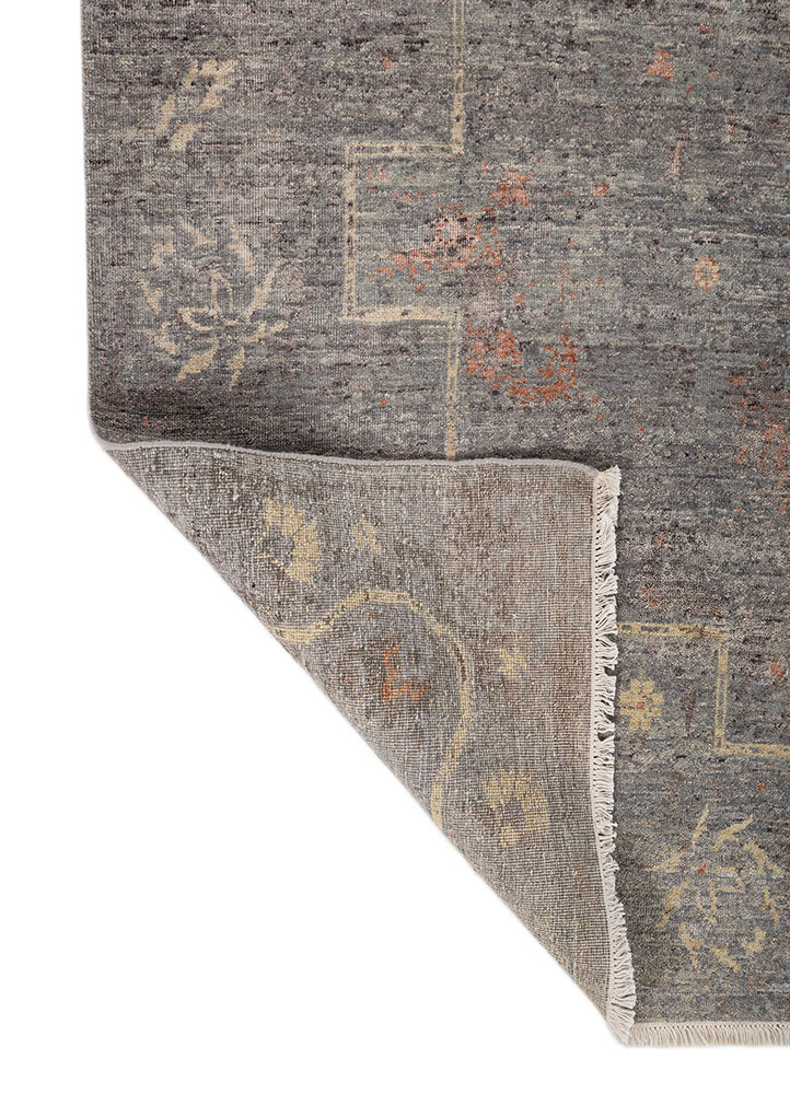 someplace in time grey and black afghan wool hand knotted Rug - Perspective