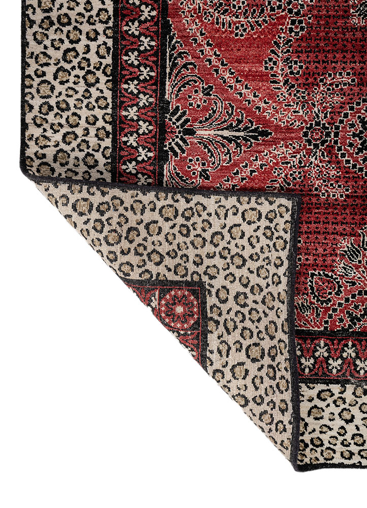 gilded age red and orange afghan wool hand knotted Rug - Perspective