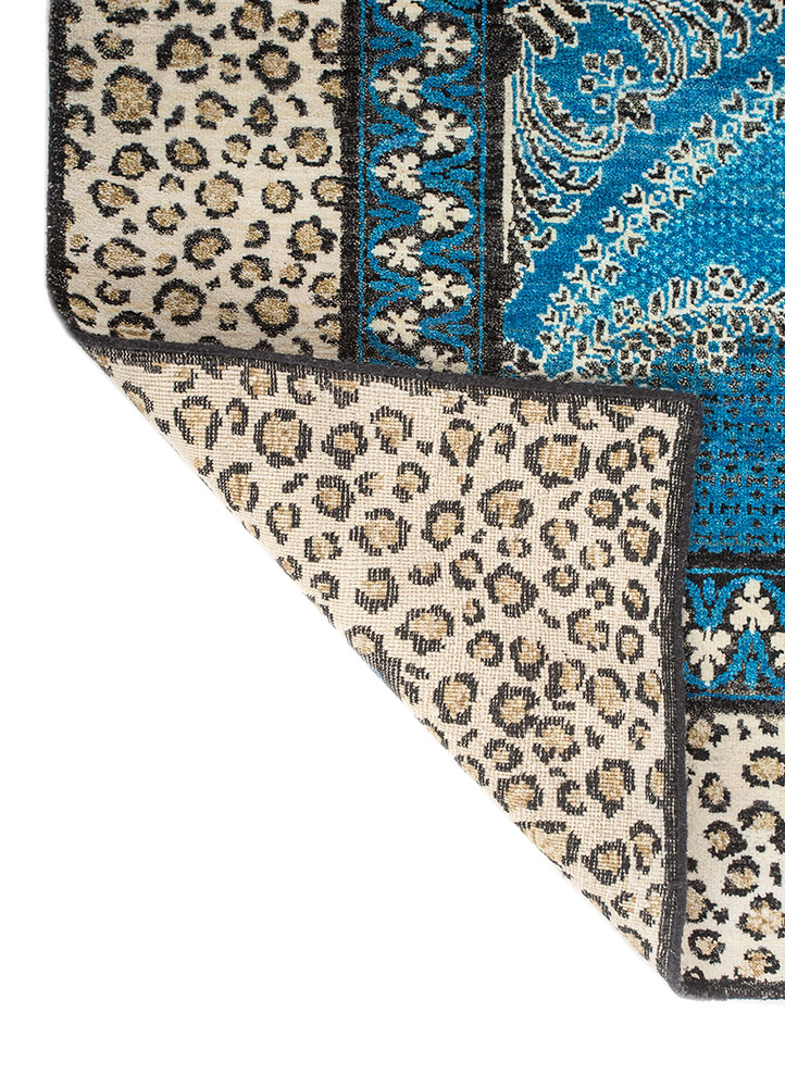 gilded age blue afghan wool hand knotted Rug - Perspective