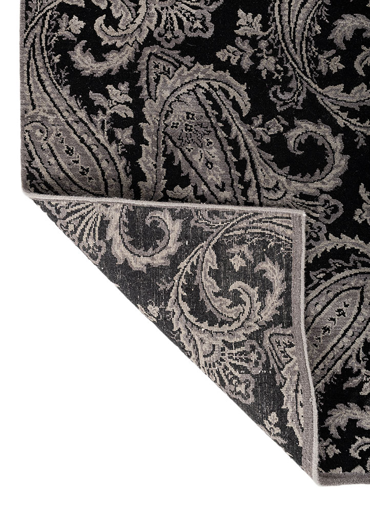 gilded age grey and black wool hand knotted Rug - Perspective