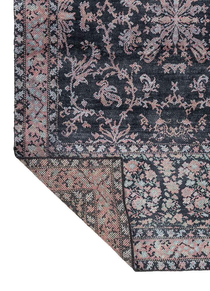 far pavilions grey and black wool and silk hand knotted Rug - Perspective