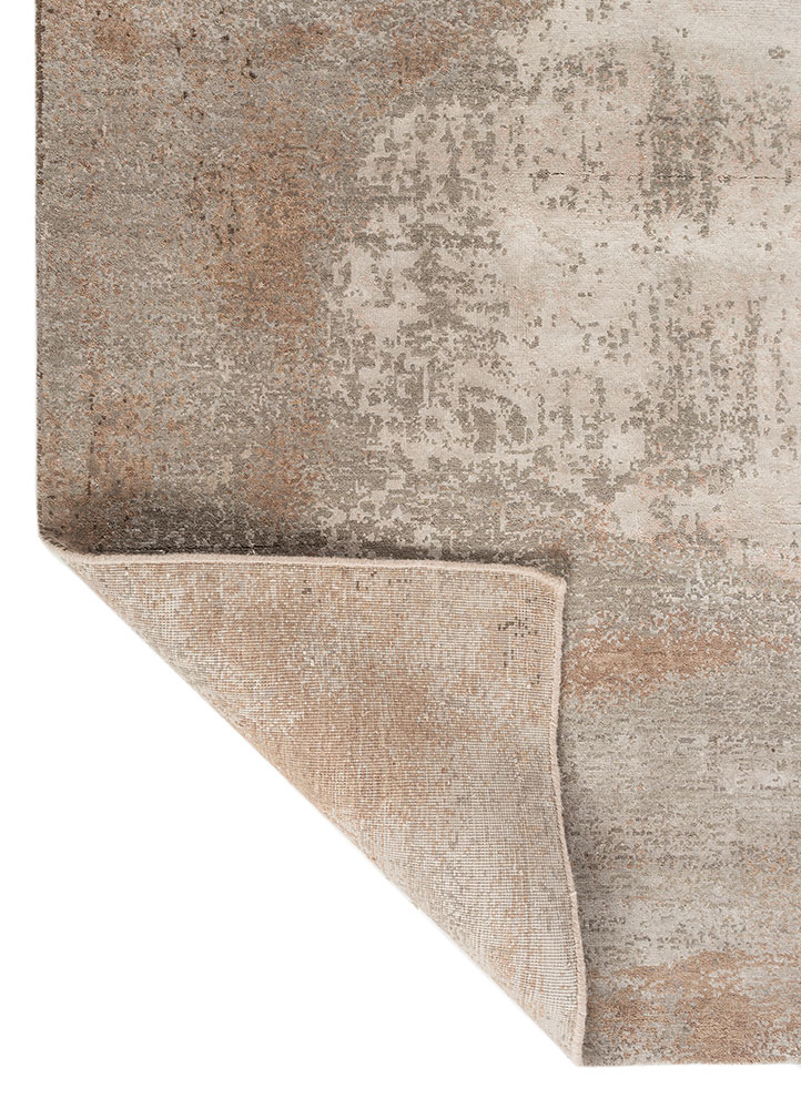 entropy beige and brown wool and bamboo silk hand knotted Rug - Perspective