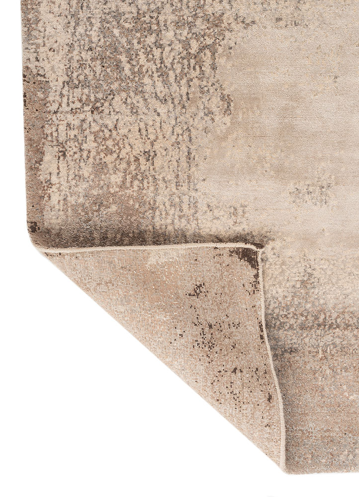 entropy beige and brown wool and bamboo silk hand knotted Rug - Perspective