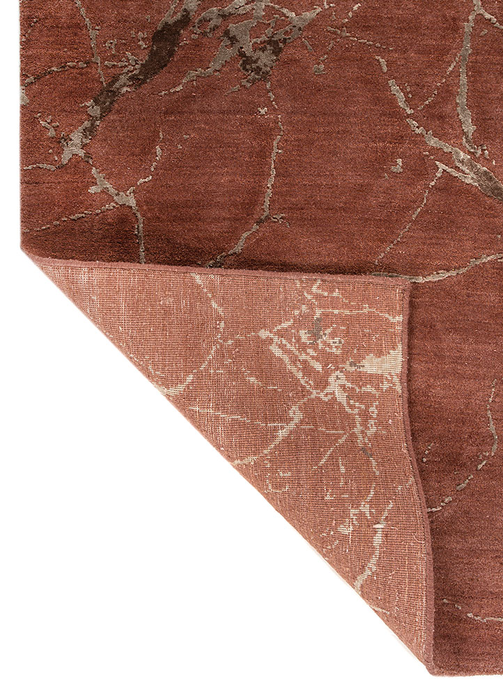 urban pause by kavi red and orange wool and bamboo silk hand knotted Rug - Perspective