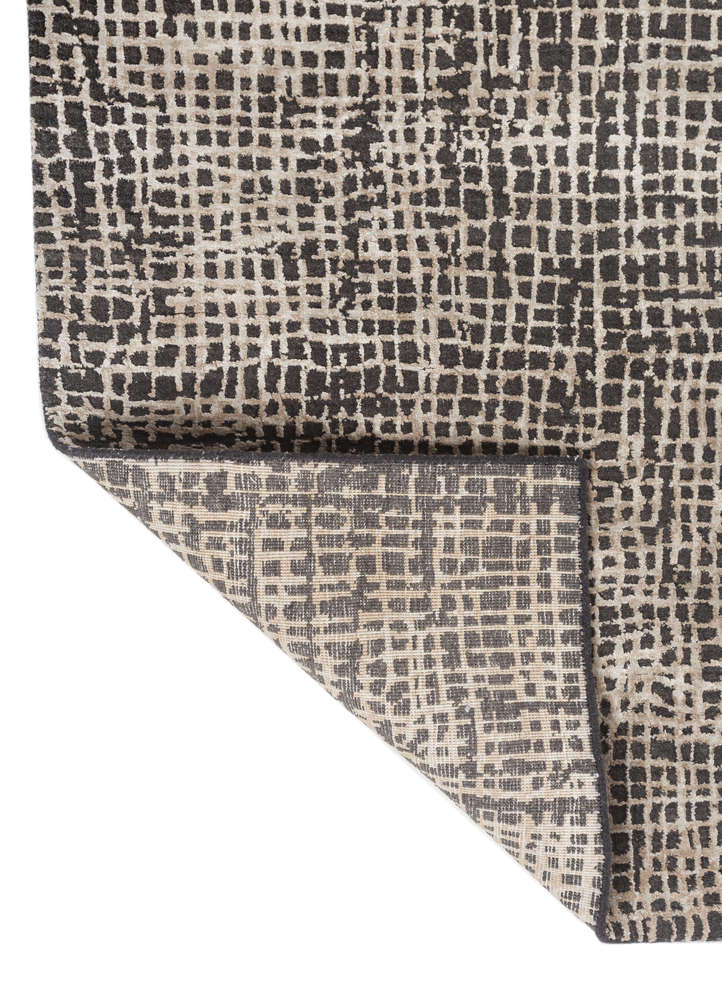 project error by kavi beige and brown wool and bamboo silk hand knotted Rug - Perspective