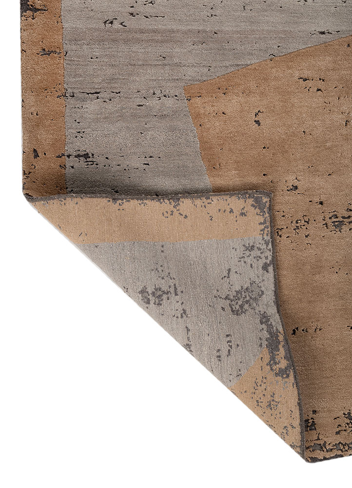 unfold by kavi beige and brown wool and bamboo silk hand knotted Rug - Perspective