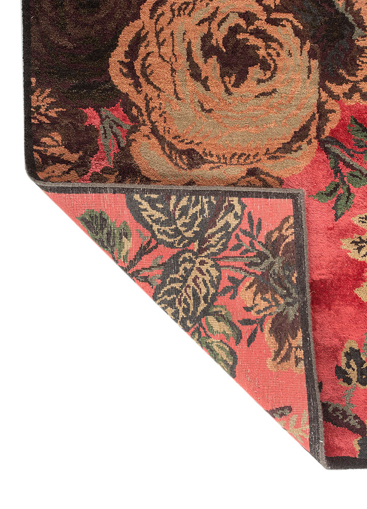 gilded age red and orange wool and bamboo silk hand knotted Rug - Perspective