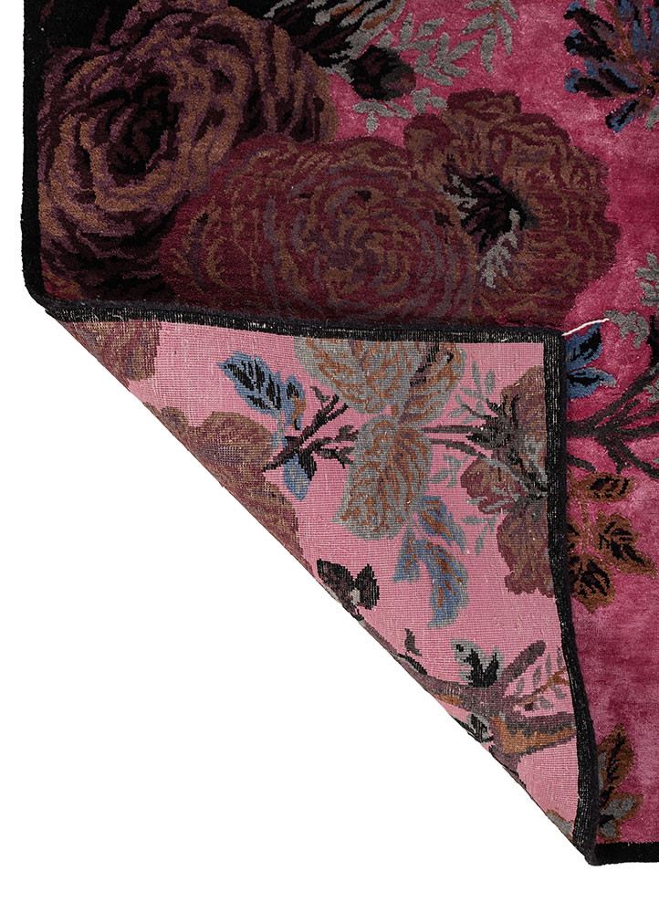 gilded age pink and purple wool and bamboo silk hand knotted Rug - Perspective